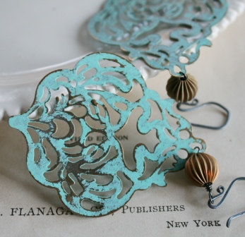 Contessa Earrings - Filigree, Vintage Brass and Oxidized Sterling Silver