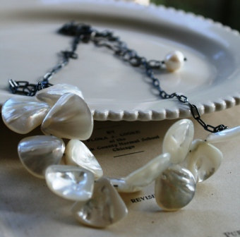 Flutter Necklace - Shell and Oxidized Sterling Silver