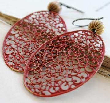 Un Voile de Soie Earrings - Filigree, Vintage Brass, and Oxidized Sterling Silver